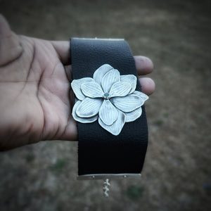 Flower on Leather Bracelet