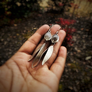 Willow Leaf & Gray Moonstone Earrings