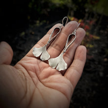 Load image into Gallery viewer, Silver Ginkgo Leaf Earrings
