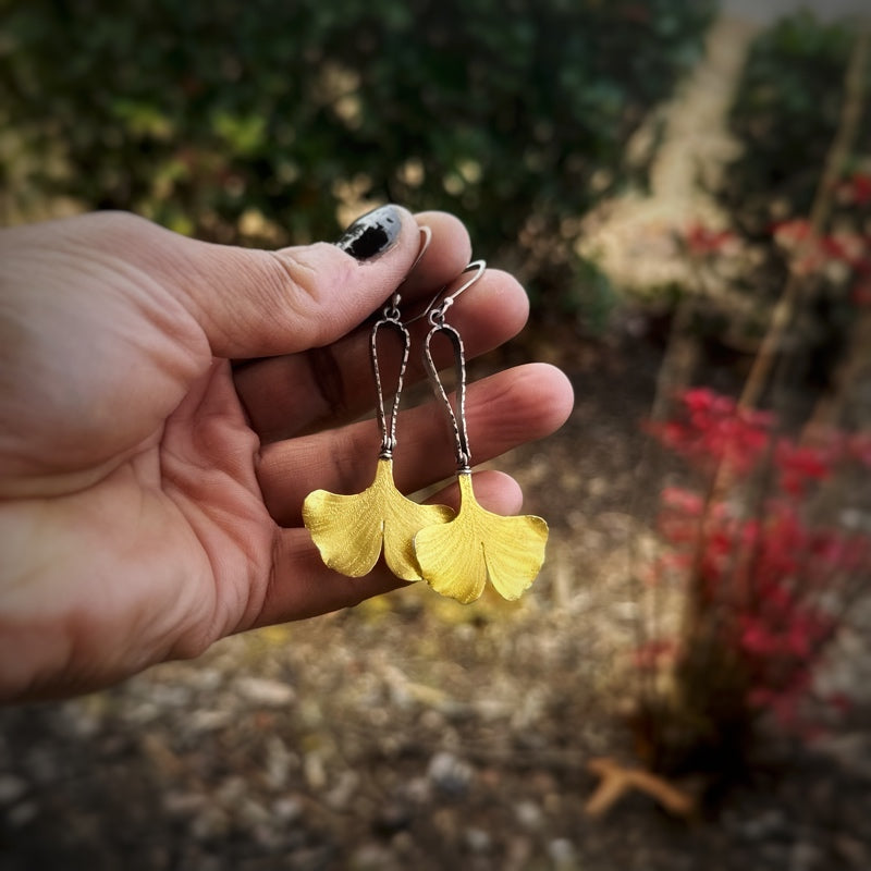 Golden Ginkgo Leaf Earrings