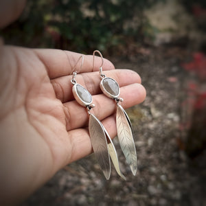 Willow Leaf & Gray Moonstone Earrings